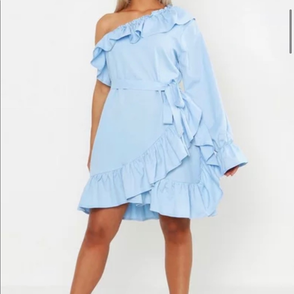 Boohoo Plus One Shoulder Ruffle Dress